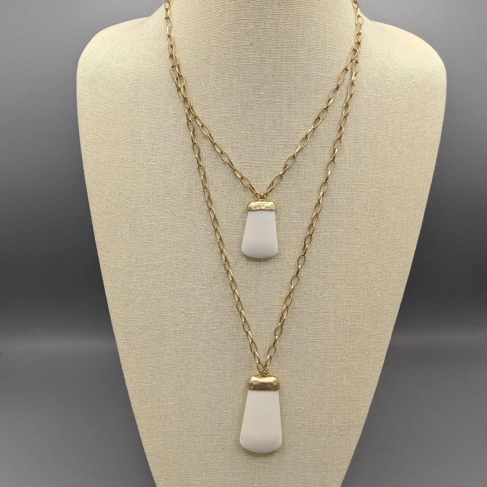CHICO'S Long Gold Necklace & Faux Ivory Pendants
